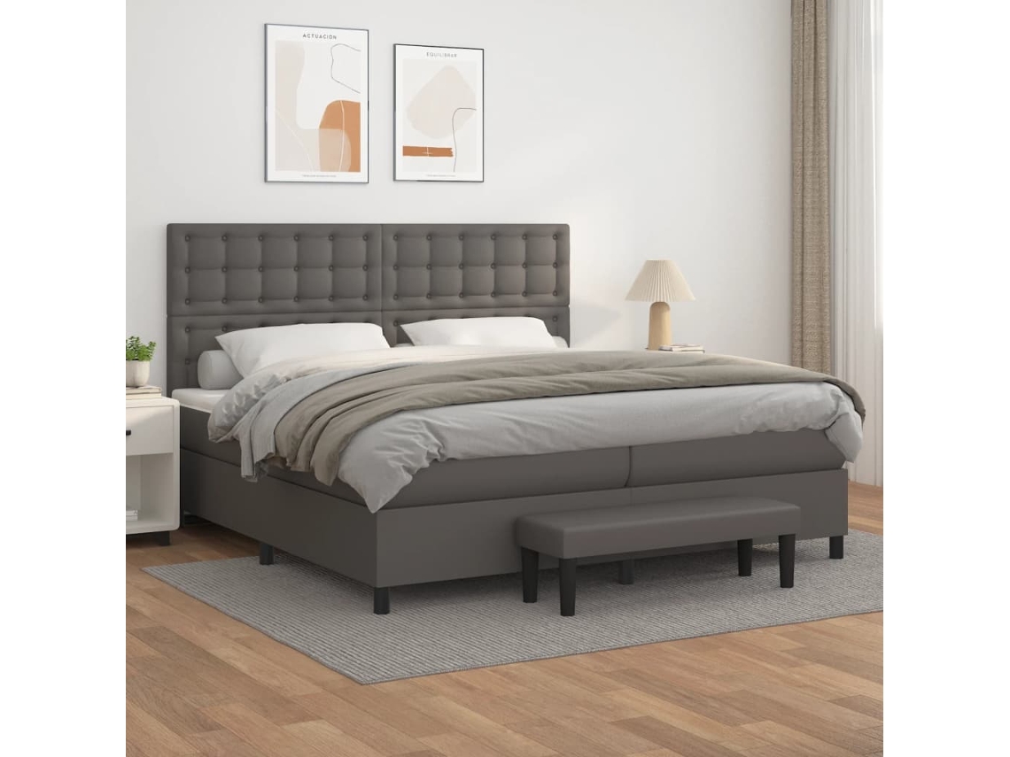Cama Box Spring VIDAXL (Cinzento - Couro Artificial - 203 x 200 x 128 cm)