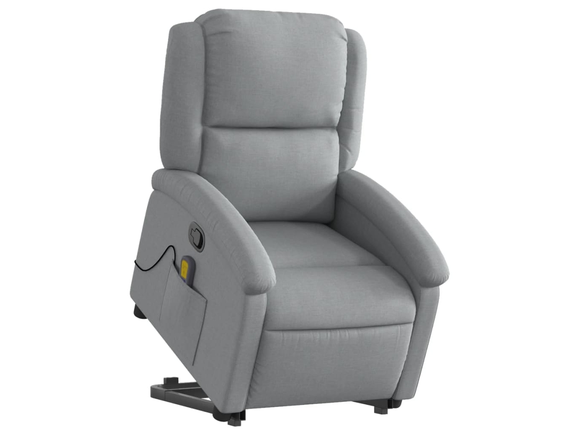 Poltrona reclinável massagens tecido cinzento-claro