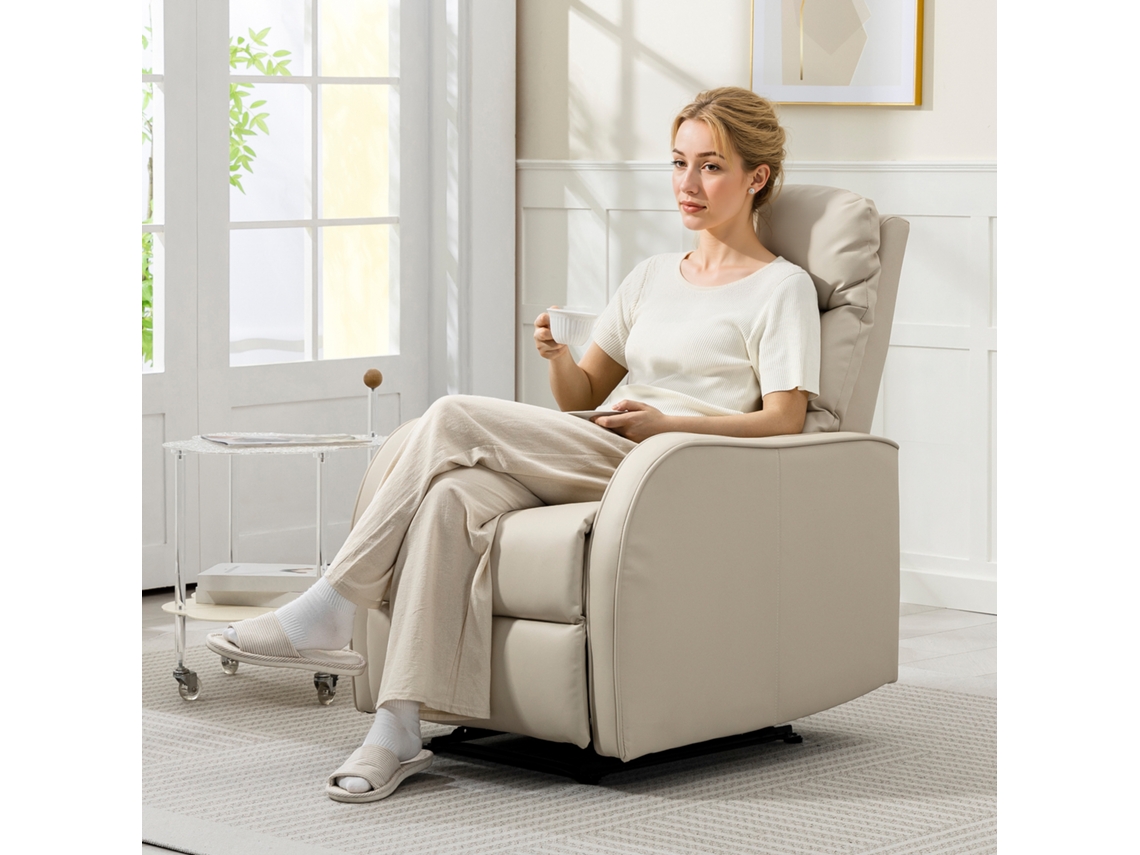 Poltrona Relax Reclinável Couro Sintético, Metal Cor Creme 65x89x100 Cm Homcom