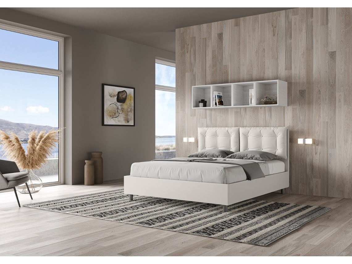 Cama de Casal Queen Size com Arrumação Estofada AnnalisaITYHOME (160 x 210 cm - Painéis de Melamina e Couro Sintético)