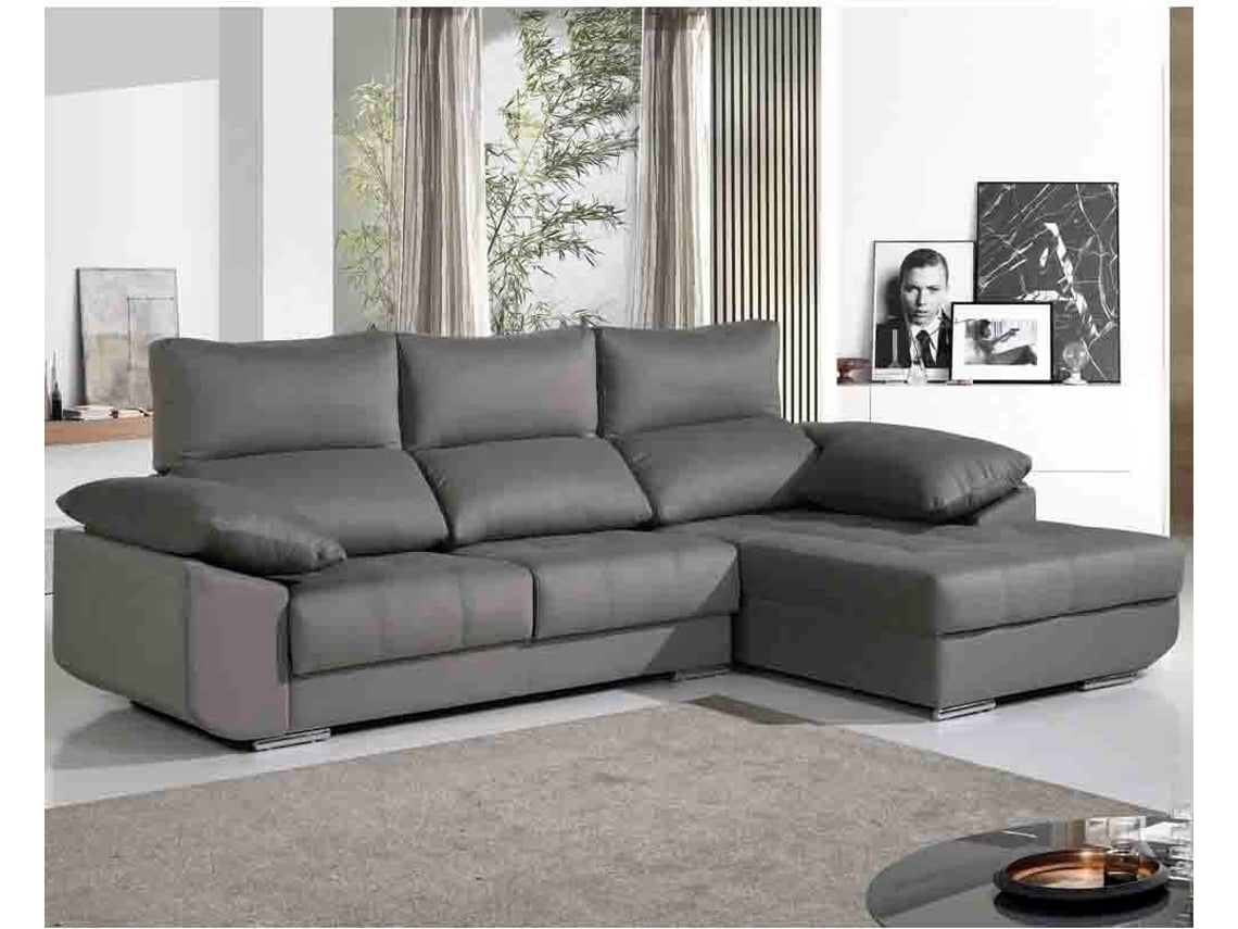 Sofá Chaise Longue BAZAR MONDIALE Harbor (Cinzento - Madeira, Tecido - 297x95x110 cm)