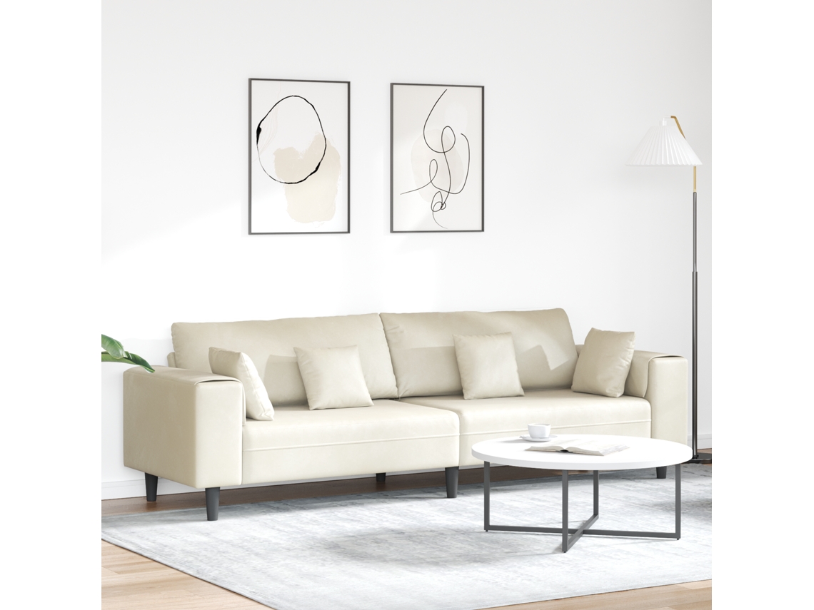Sofá De Veludo Para 4 Pessoas Vidaxl Creme Veludo (208 Cm)