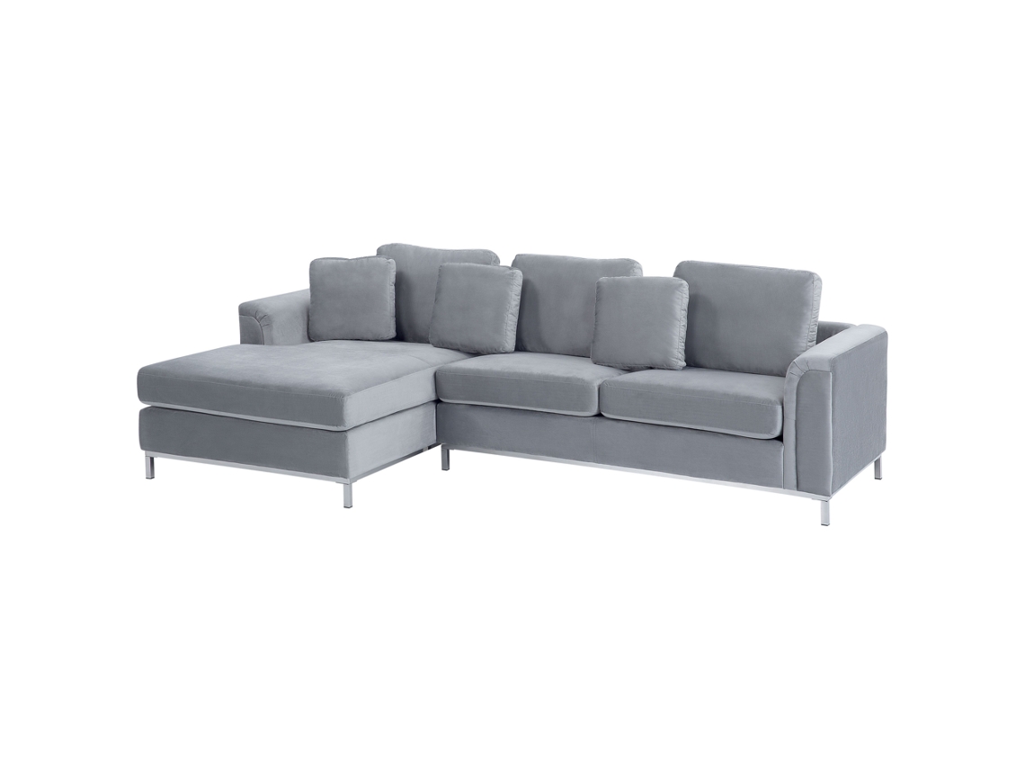 Sofá de esquina BELIANI Oslo de Veludo Cinzento 270x151x64