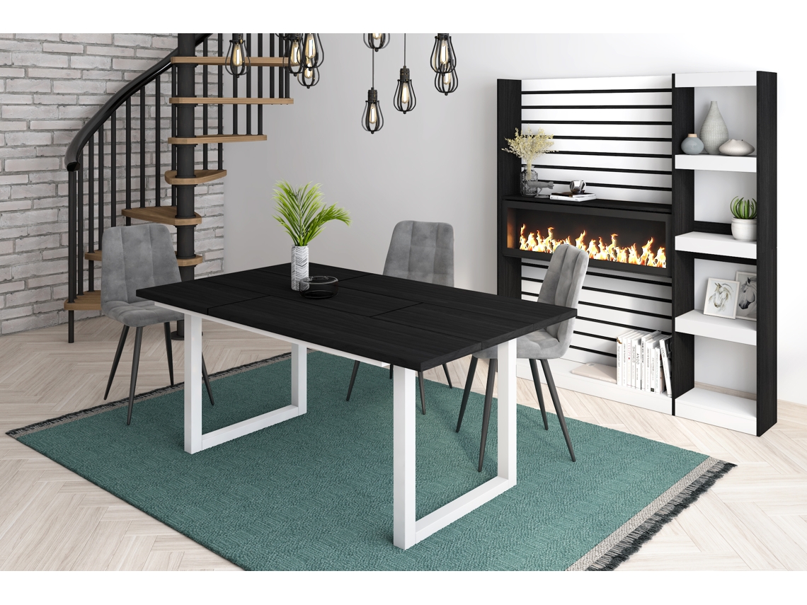 Mesa de Sala de Jantar 8 Pessoas 170 Ideal para Reuniões Familiares Preto Estilo Industrial DUERMETE ONLINE