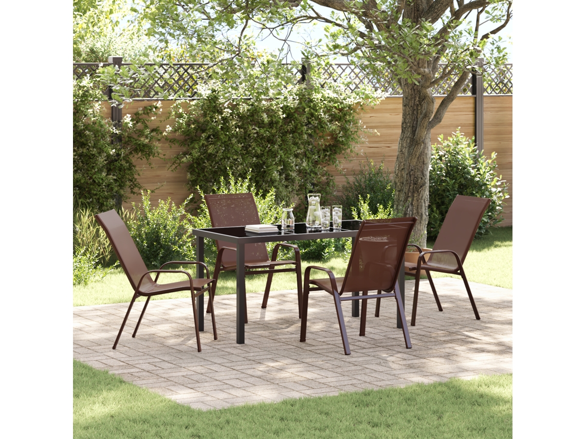 Conjunto 5 De Jantar De Jardim Vidaxl Castanho Textilene E Aço