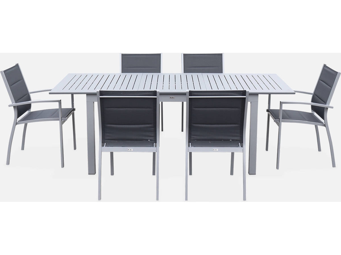 Mesa de Jardim SWEEEK Chicago (6 Lugares - Cinzento Escuro - 150-210Cm)