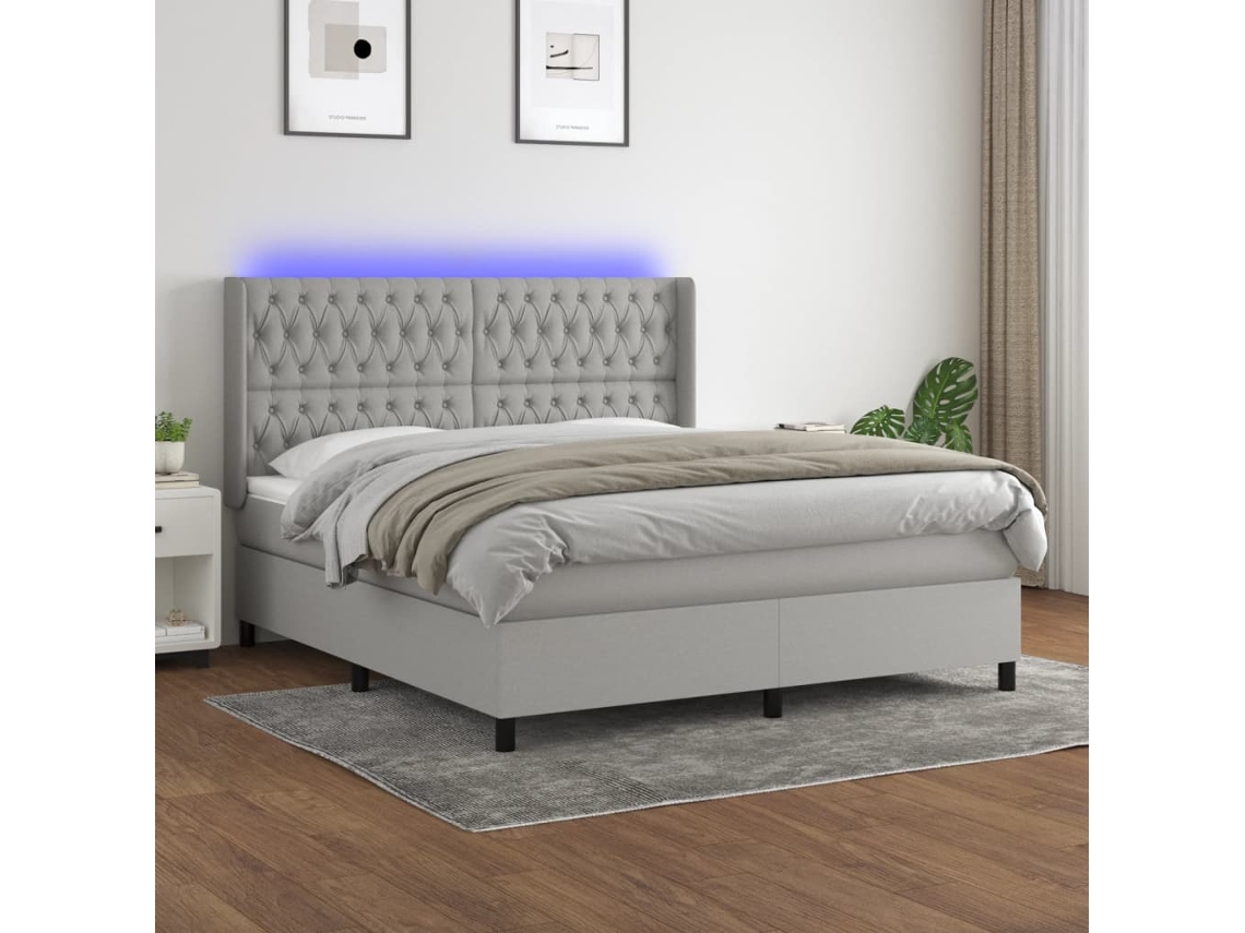 Cama Box Spring VIDAXL (Cinzento - Tecido - 203 x 183 x 128 cm)