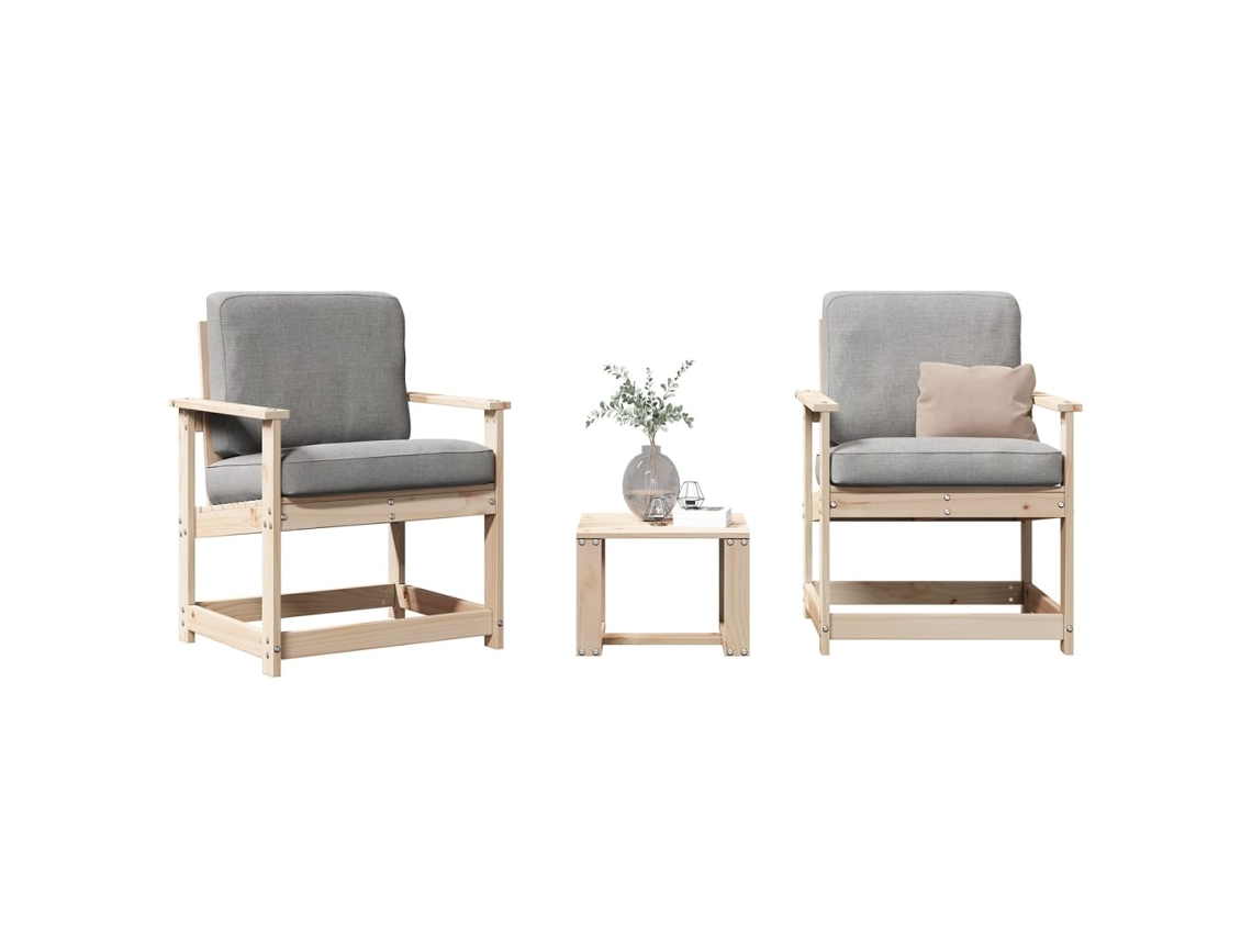 Conjunto 3 lounge de jardim madeira de pinho VIDAXL maciça