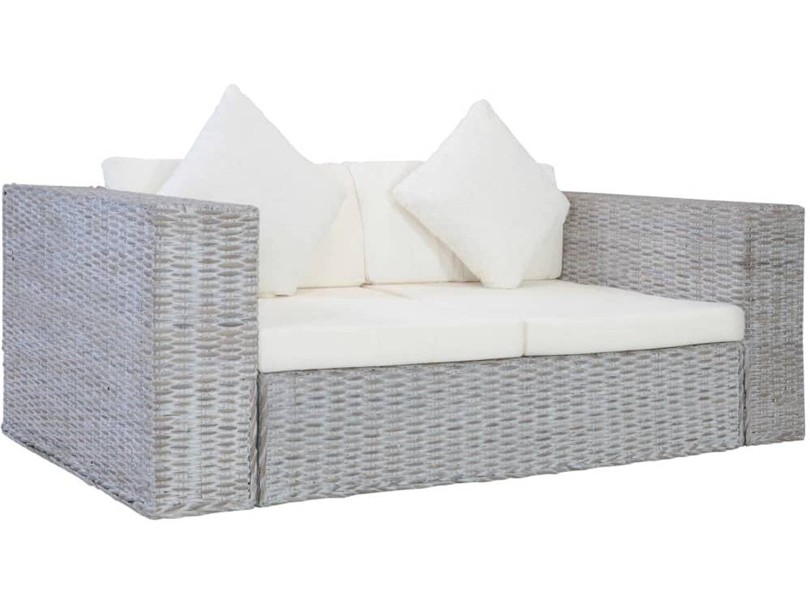 Conjunto 2 de sofás com almofadões VIDAXL vime natural cinzento
