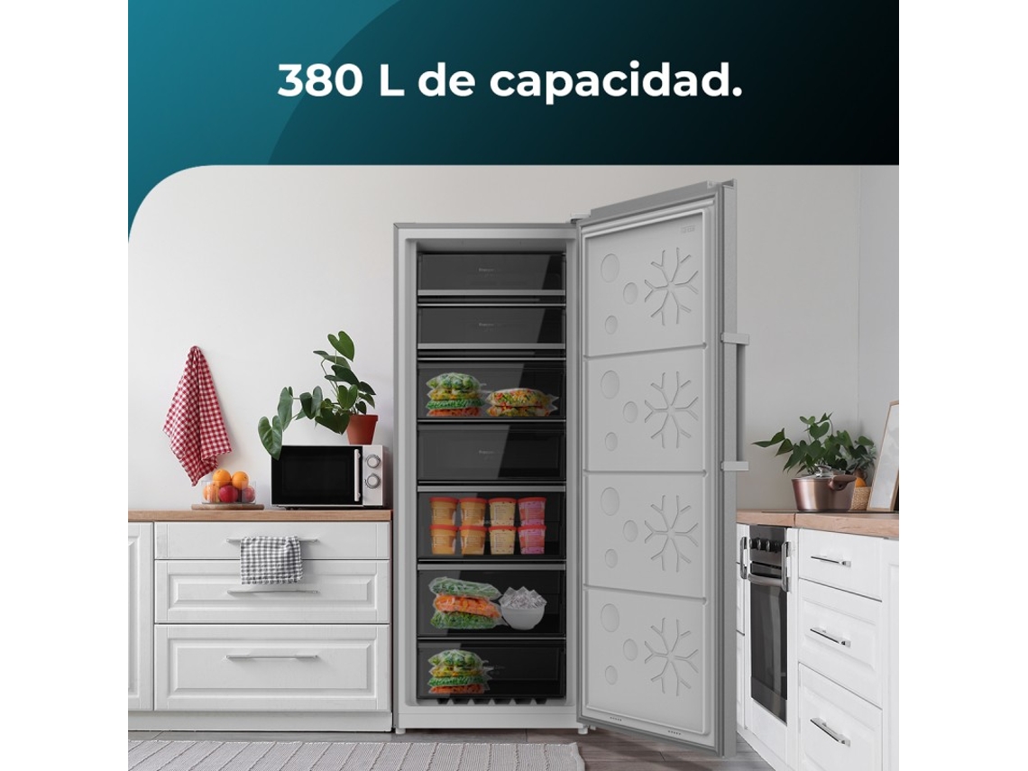 Congelador Vertical Inox com Capacidade Xl de 380 La Classe D Motor Inverter Plus Total no Frost com Door Display Convertível em Frigorífi CECOTEC