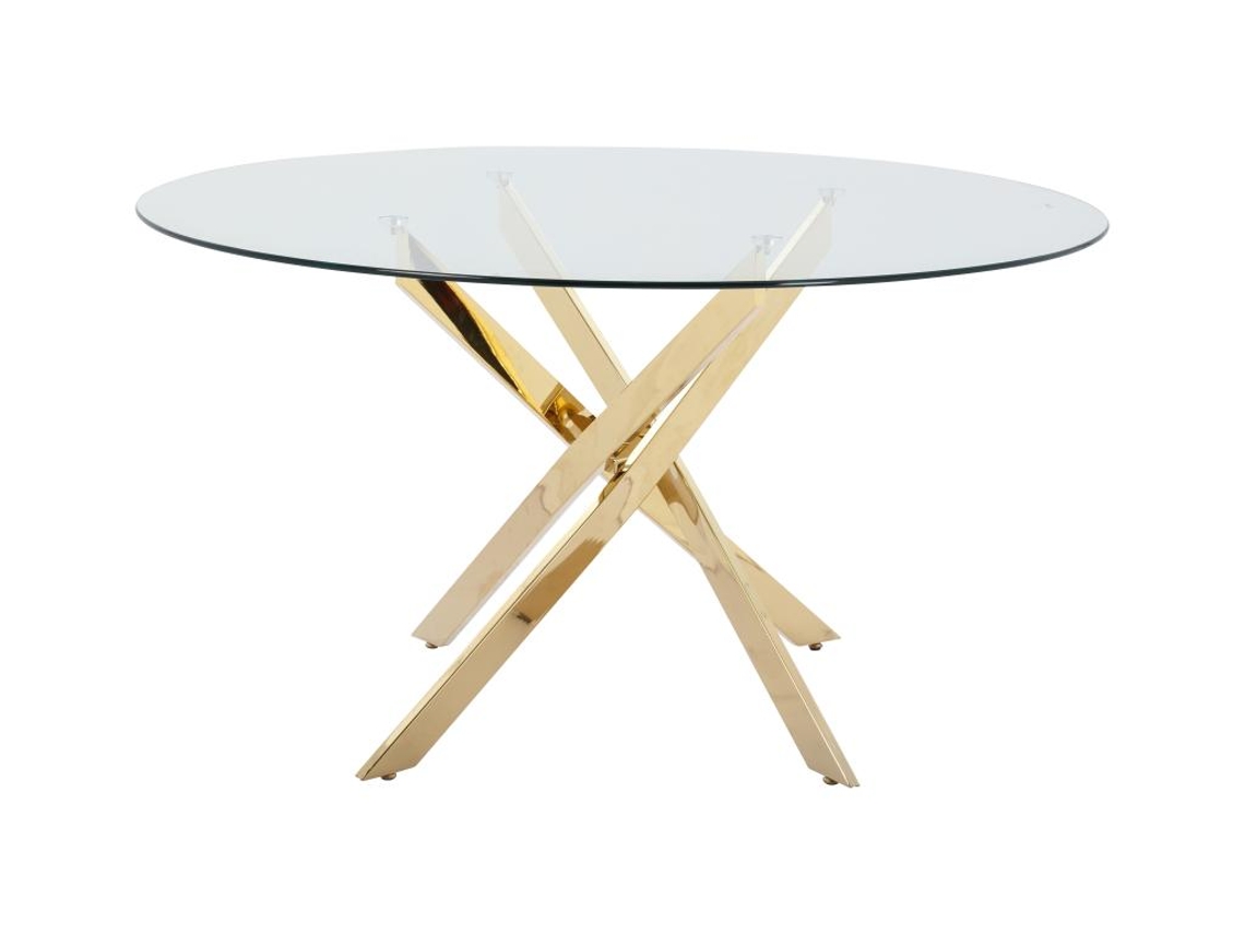 Cosima VENTE-UNIQUE Mesa de Jantar Redonda para 4 Pessoas em Vidro Temperado e Metal Dourado Transparente