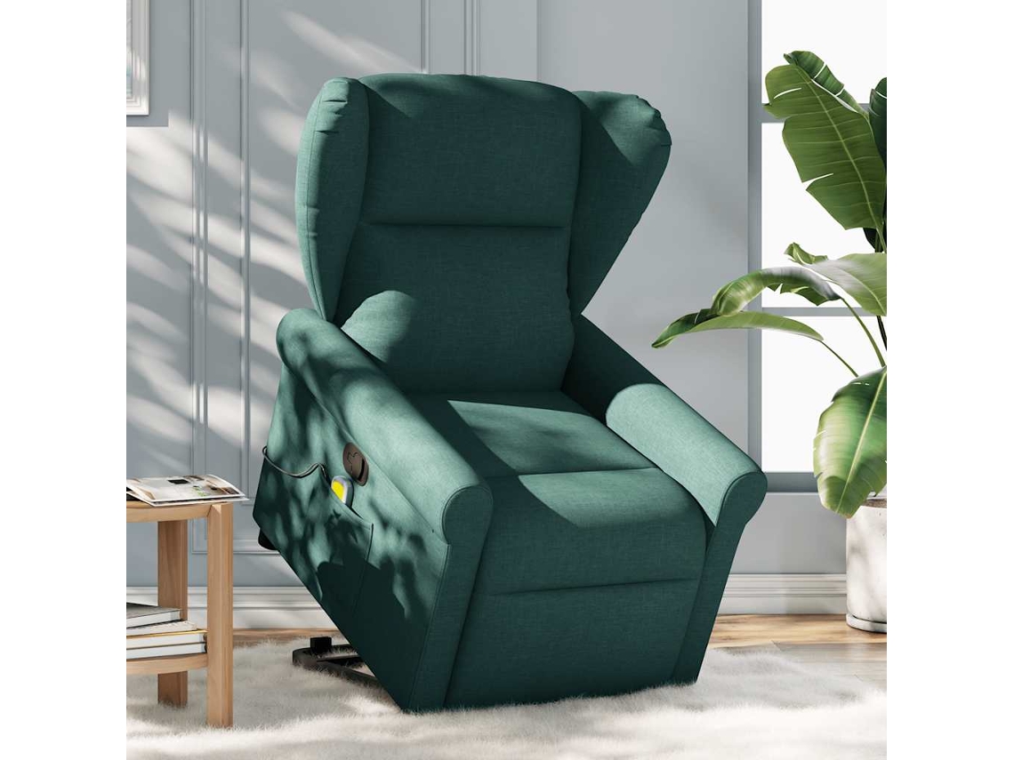 Poltrona reclinável elevatória de massagens tecido verde-escuro