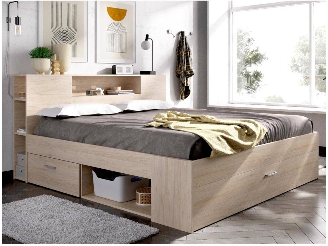 Estrutura de cama LEANDRE VENTE-UNIQUE Natural claro 140x190 cm - Com colchão - Com sommier