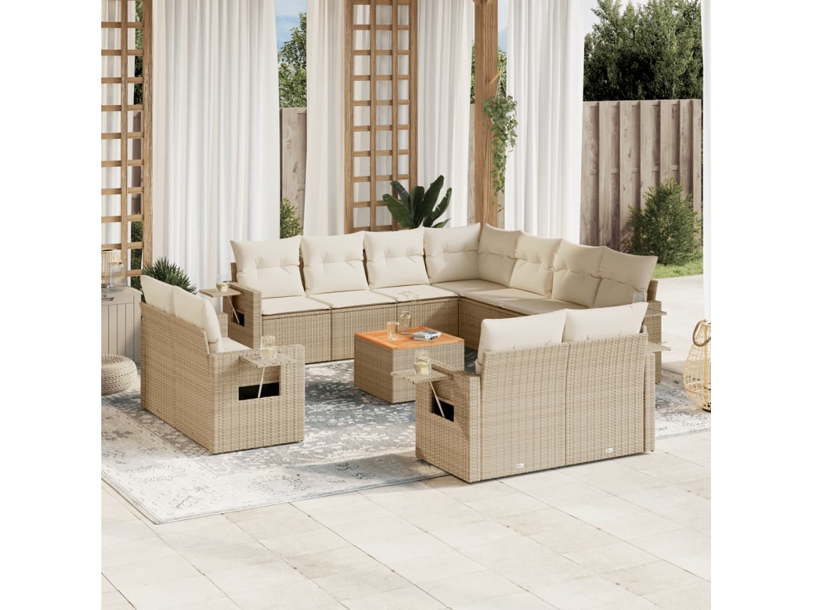 Conjunto 12 de sofás p/ jardim com almofadões VIDAXL vime PE bege