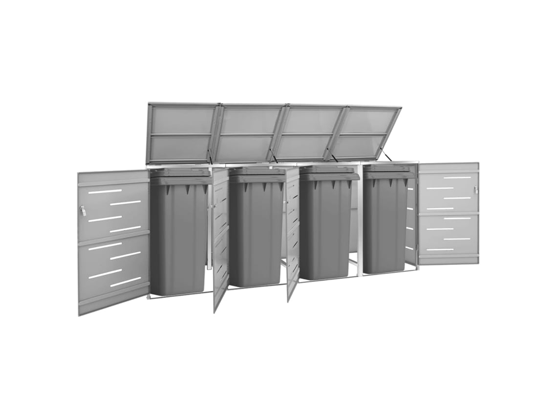 Abrigo para Caixotes do Lixo VIDAXL Para Cinzento Aço Inoxidável (276,5x77,5x112,5 cm)