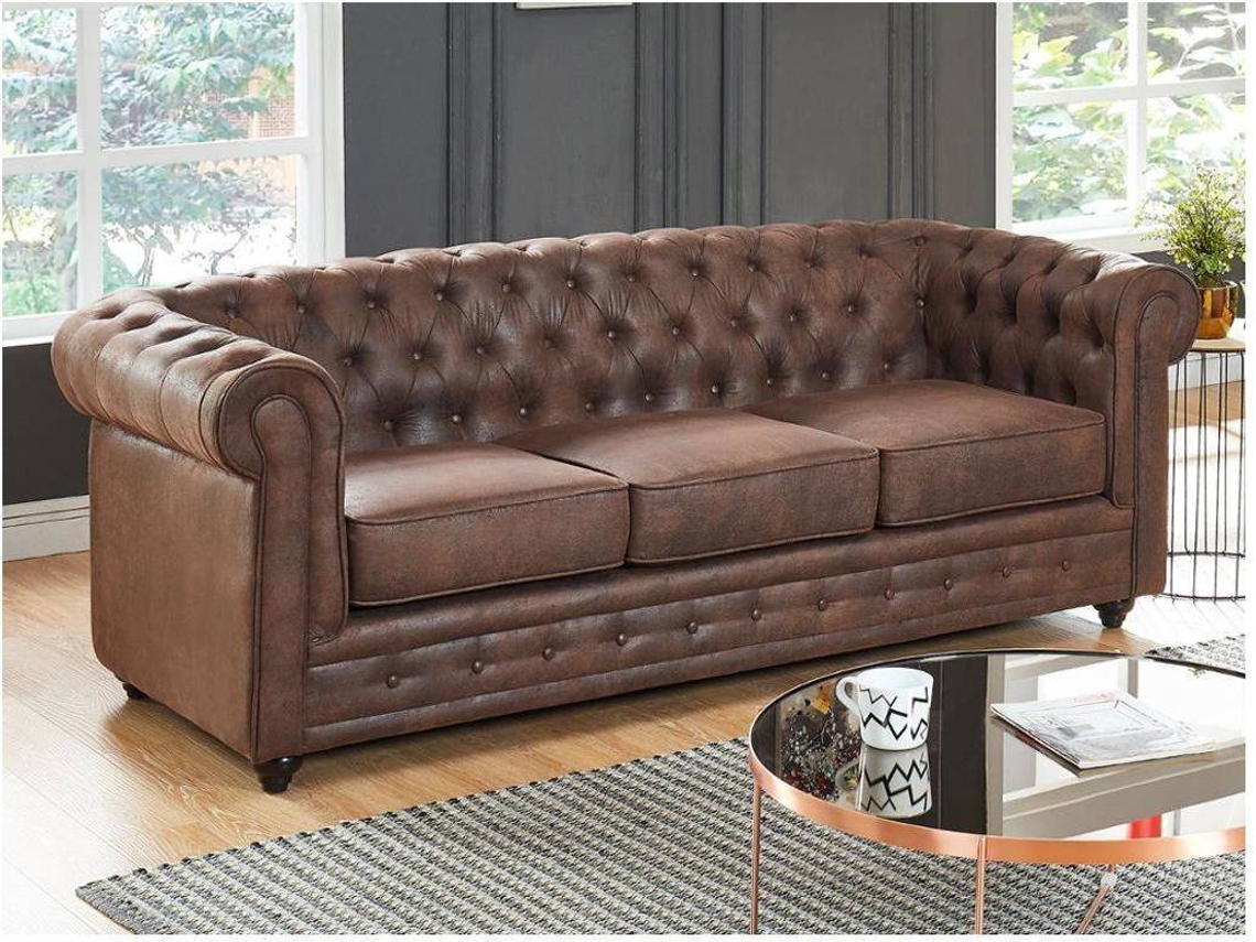 Conjunto Sofá e Poltrona Fixo Chesterfield VENTE-UNIQUE (Castanho - Tecido e Veludo - 205x88x72 cm)