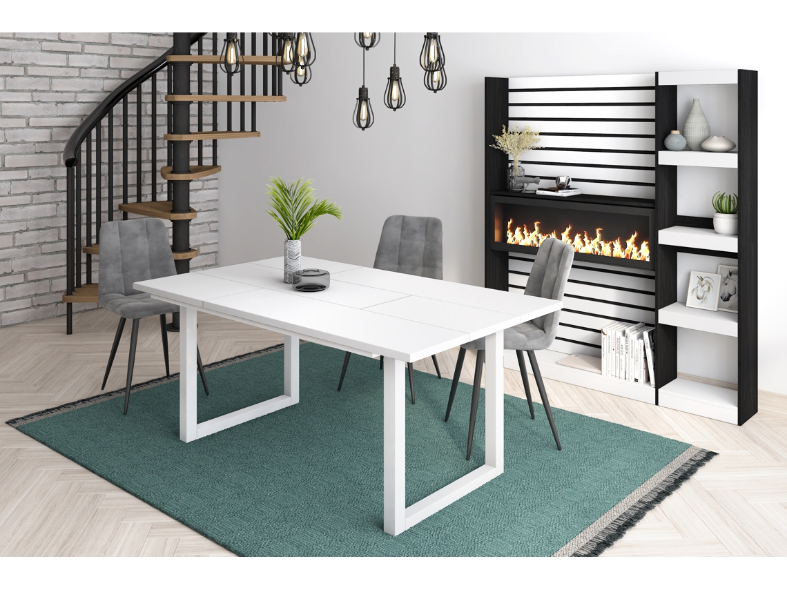 Mesa de Sala de Jantar 8 Pessoas 170 Ideal para Reuniões Familiares Branco Estilo Industrial DUERMETE ONLINE