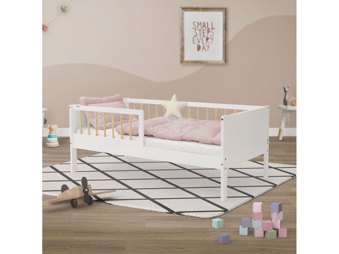 Cama de crianças ML-Design 70x140cm branco natural proteção anti-queda e base ripas