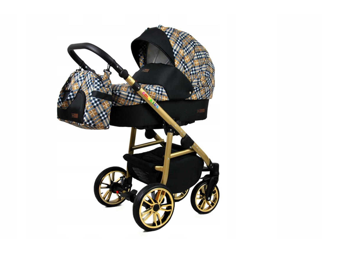 Carrinho de Bebé Multifuncional BABYLUX CLASSIC GOLD 4 Em 1 -Gold Grille GOLD FRAME - Ajustável e dobrável Construção leve em alumínio - Acessórios