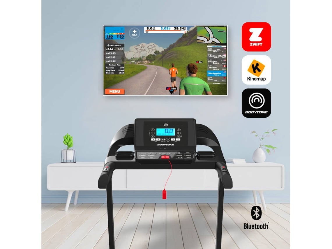 Passadeira de corrida 17 km/h, dobrável, compatível com Bkool, Kinomap (1 mês de teste grátis) e sistema de amortecimento REACT© DT17+.