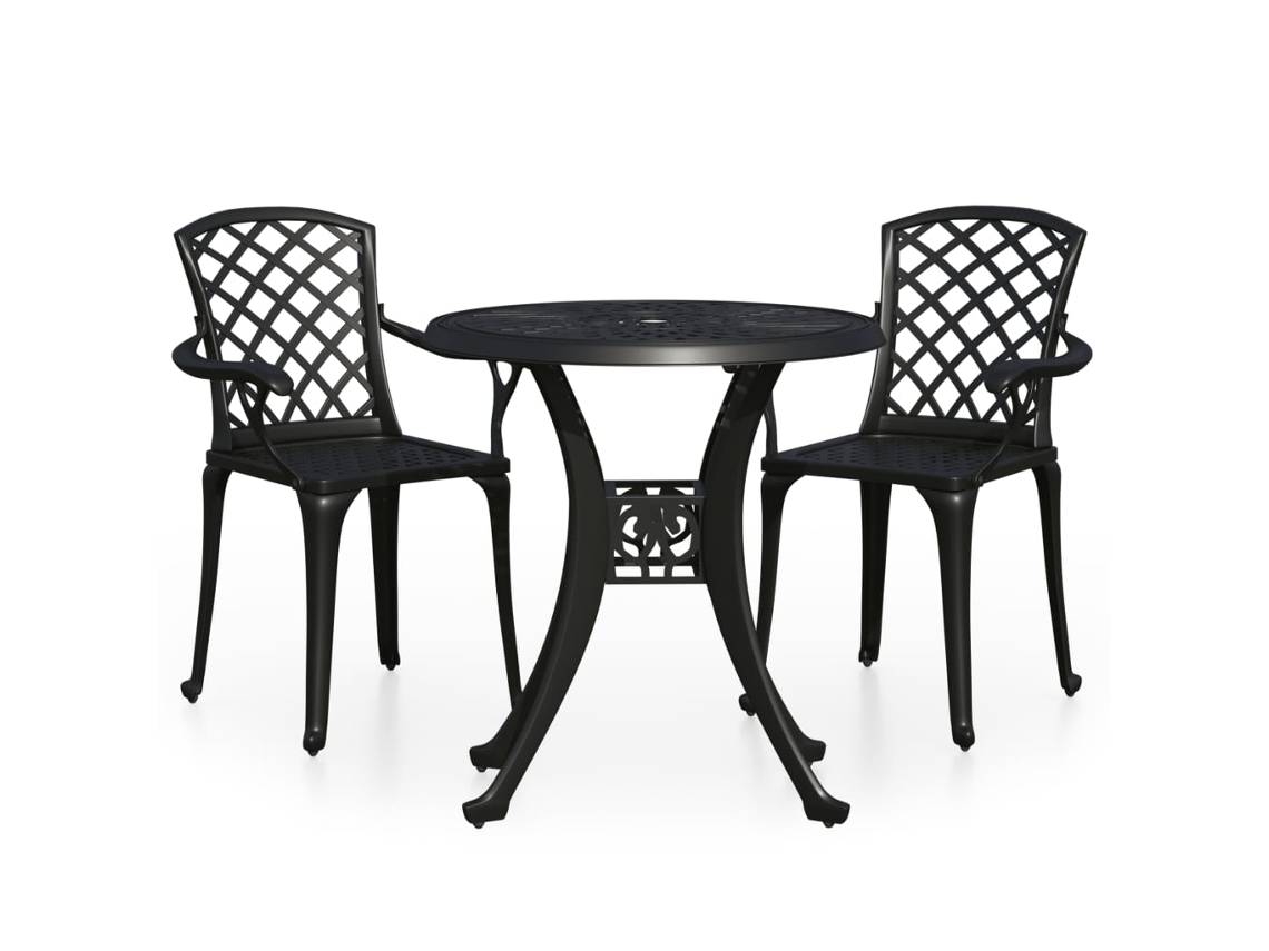 Mesa Bistrô e Cadeiras 3 Peças Alumínio Fundido Preto