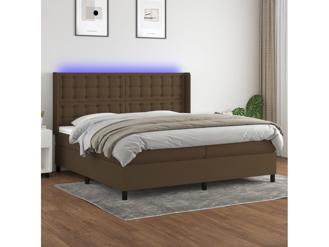Cama Box Spring VIDAXL Colchão/LED (Castanho - Tecido - 200 x 200 cm)