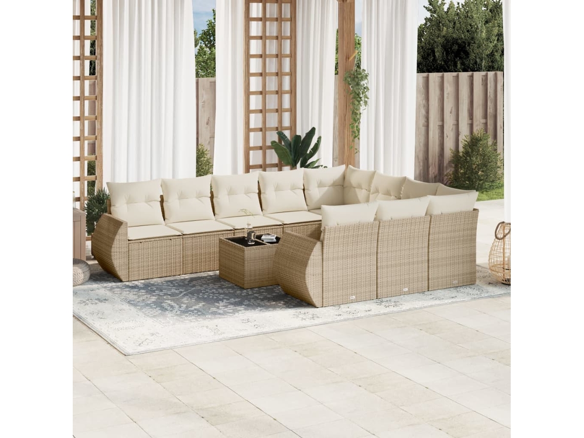 Conjunto 11 sofás de jardim c/ almofadões VIDAXL vime PE bege