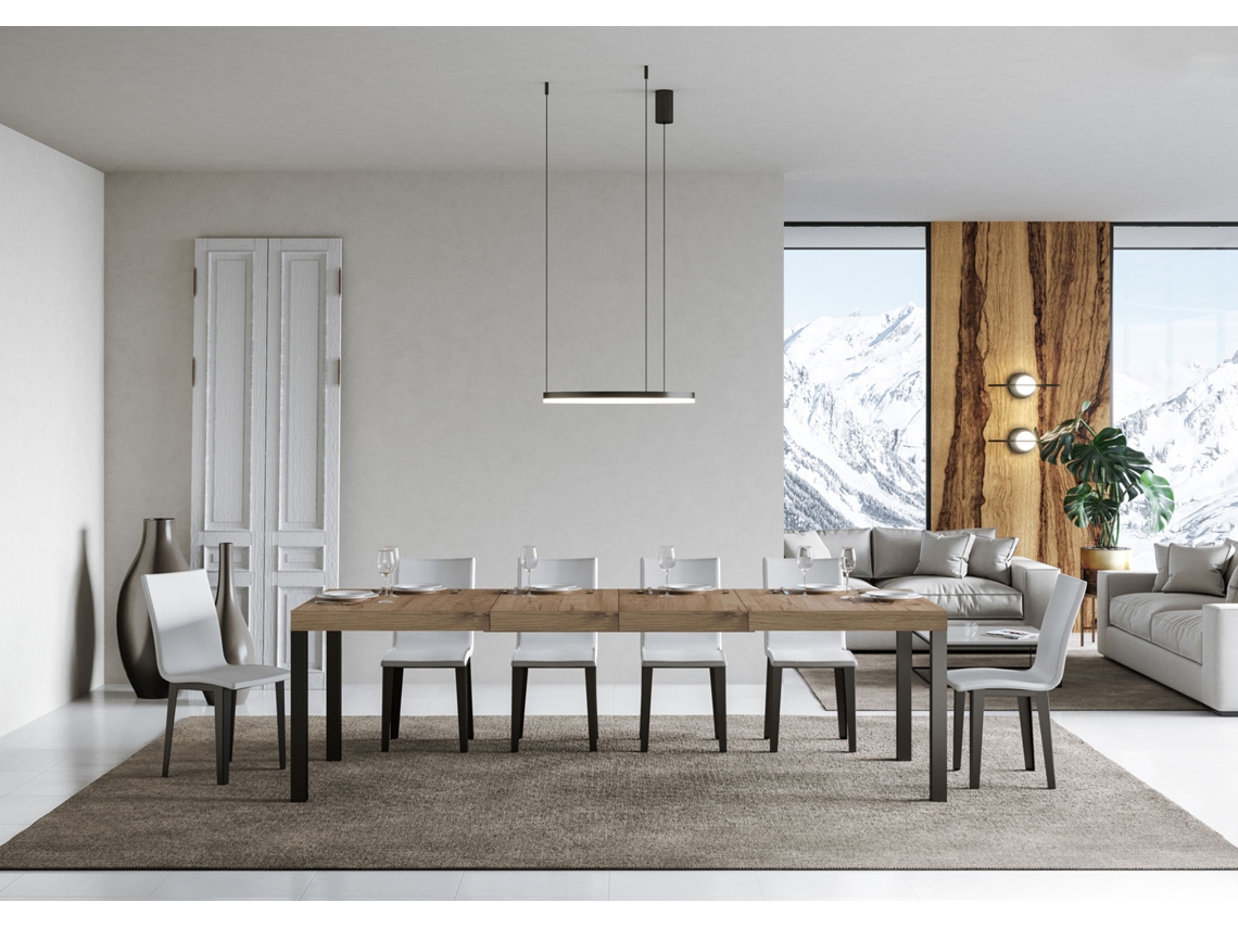 Mesa de Jantar Extensível 90X160/264 Cm Everyday Premium Carvalho Natural Quadro Antracite ITAMOBY