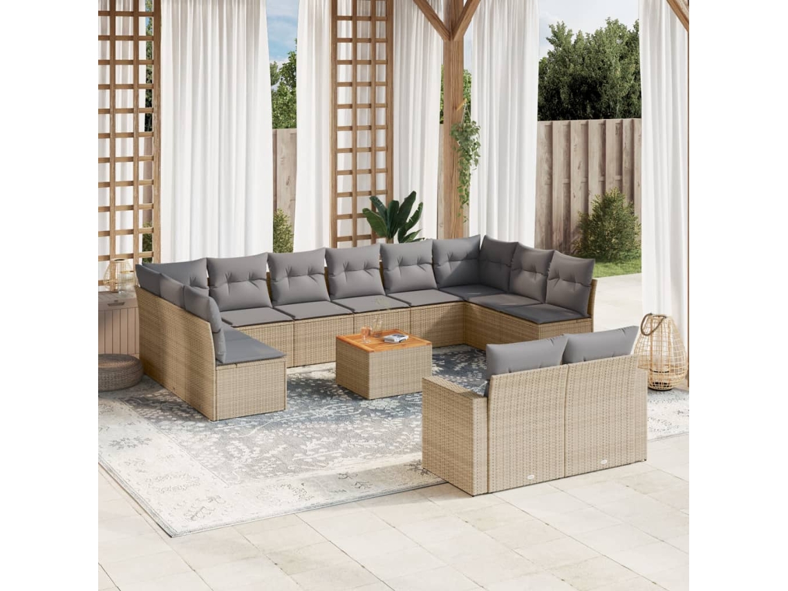 Conjunto 13 de sofás p/ jardim com almofadões VIDAXL vime PE bege