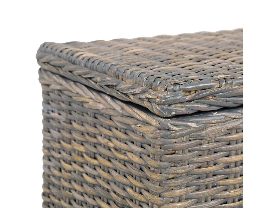 Vidaxl Caixa Arrumação 120cm Vime Kubu E Madeira De Mangueira Cinza