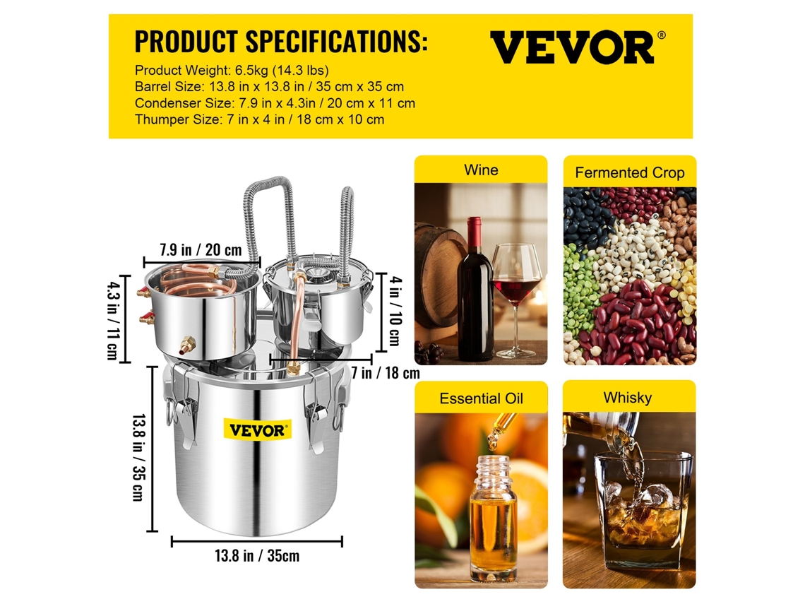 8,5 Gal 32 L Água Vinho Álcool Destilador Aço Inoxidável VEVOR