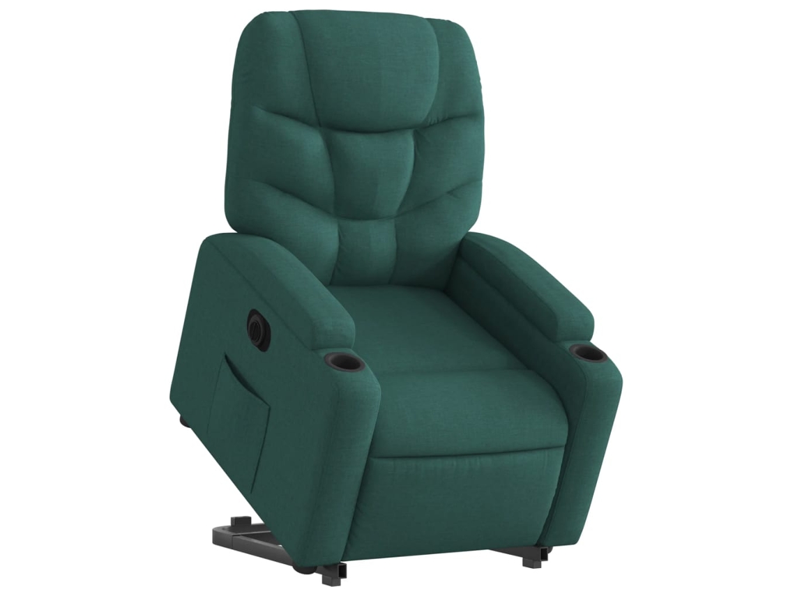 Poltrona reclinável elevatória elétrica tecido verde-escuro