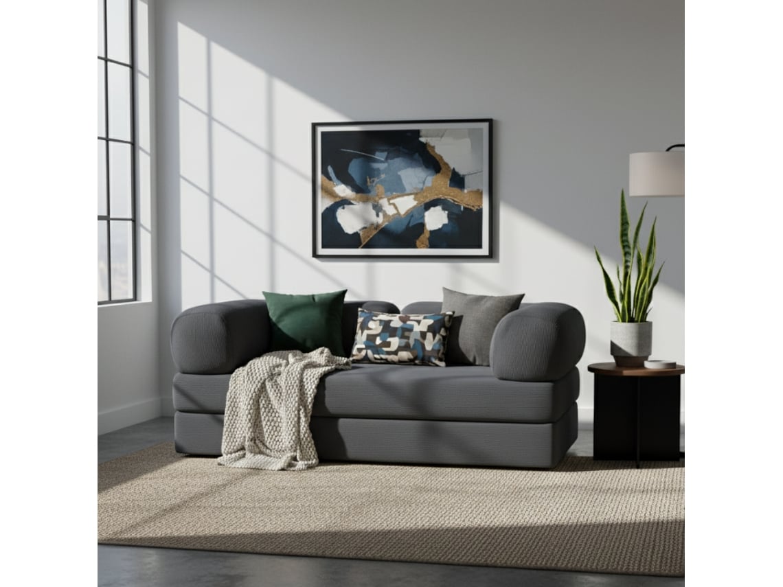 Sofá Cama Modular Comprimido Em Veludo Cotelê Bananair 90x180 Cm Cinzento