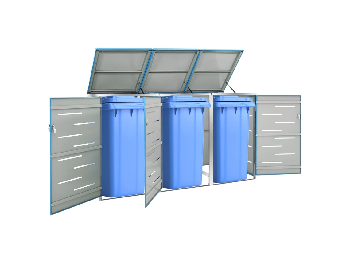 Abrigo para Caixotes do Lixo VIDAXL Para Azul Aço Inoxidável (207x77,5x112,5 cm)