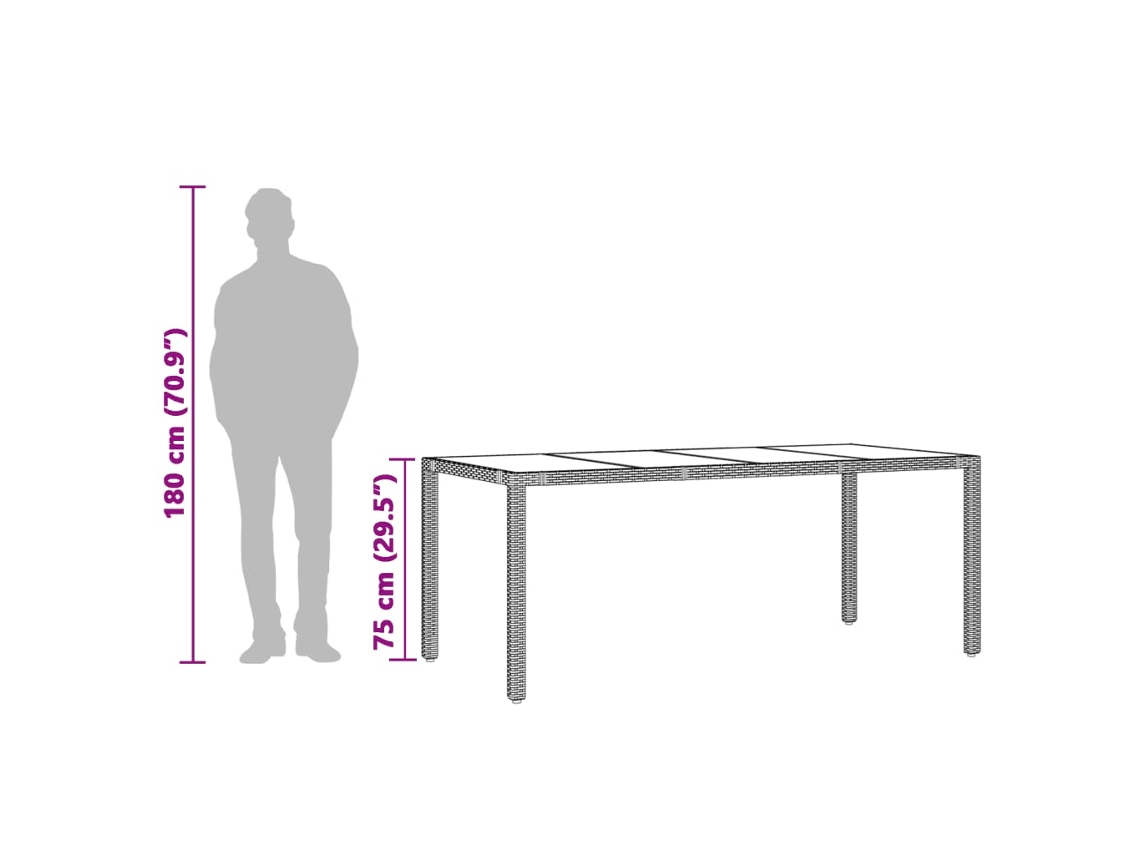 Mesa de Jardim com Tampo de Vidro 190X90X75 Cm Vime Pe Castanho PANGSHIYUAN