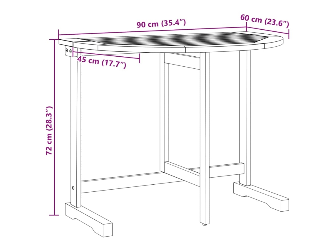 Mesa de Varanda Dobrável 90X60X72 Cm Madeira de Acácia Maciça PANGSHIYUAN