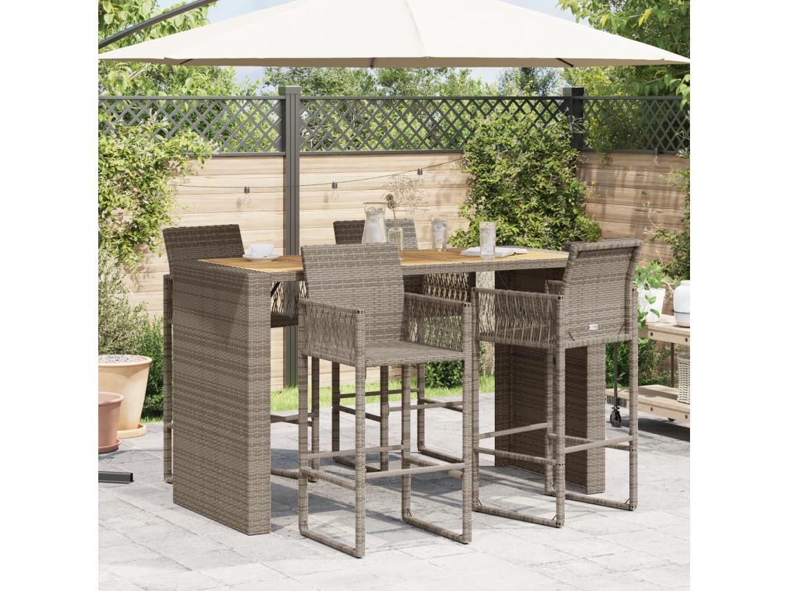 Mesa De Bar Para Jardim Mesa Para Exterior Com Tampo Em Acácia Vime Pe Cinza Lovely Home