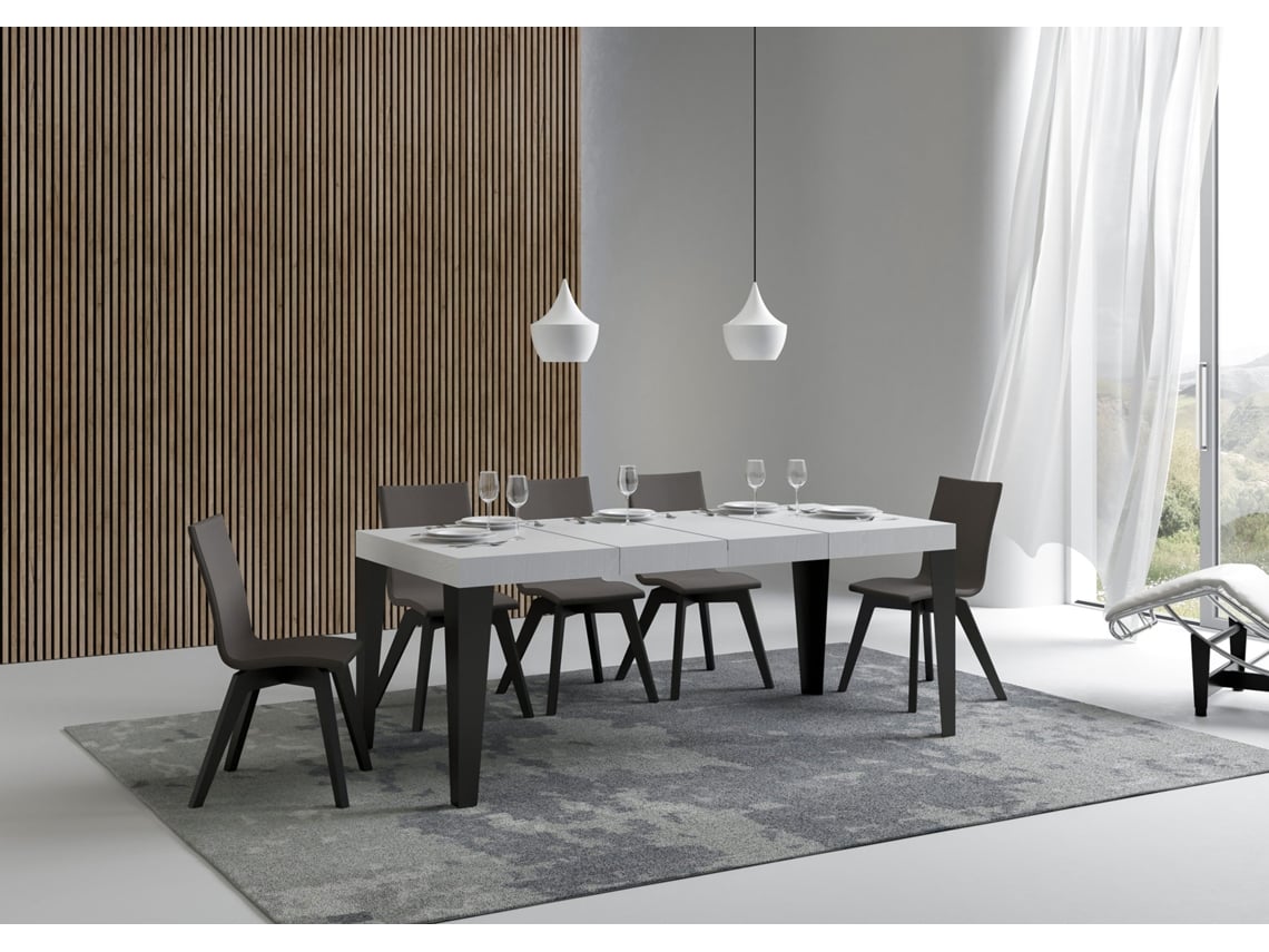 Mesa de Jantar Extensível 90X140/244 Cm Flame Premium Cinza Branca Quadro Antracite ITAMOBY