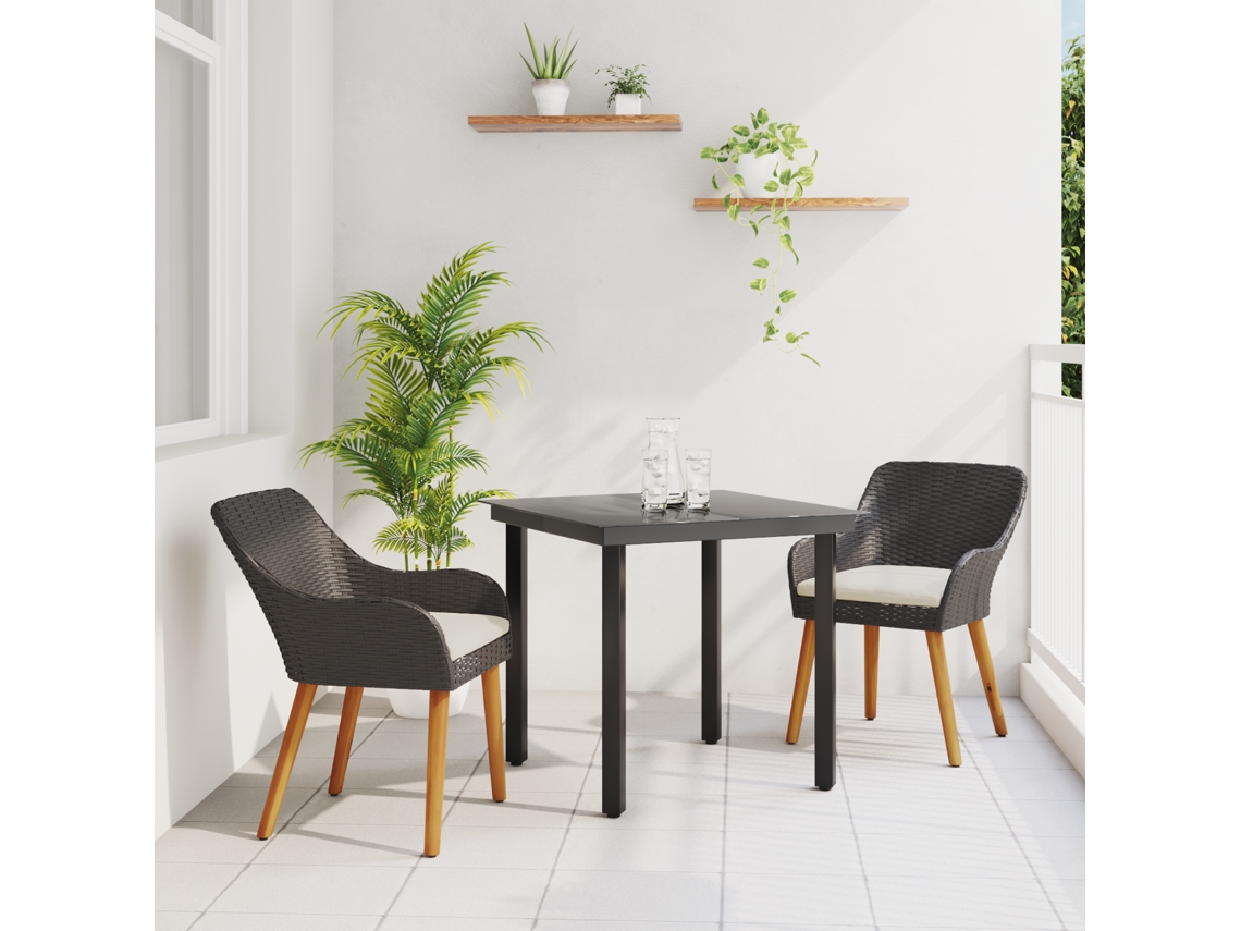 Conjunto 3 De Jantar De Jardim Vidaxl Preto Em Rattan Poliéster