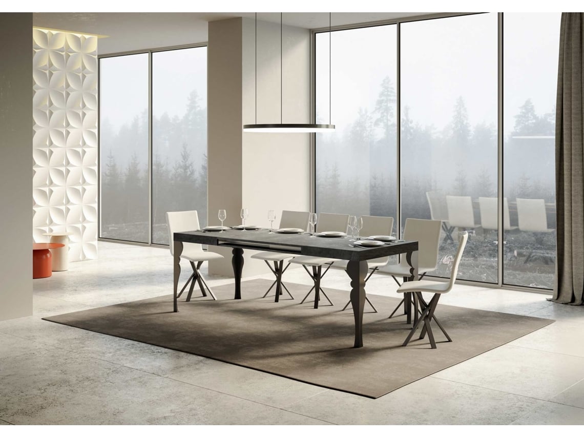 Mesa de Jantar Extensível 90X140/244 Cm Paxon Cimento Quadro Antracite