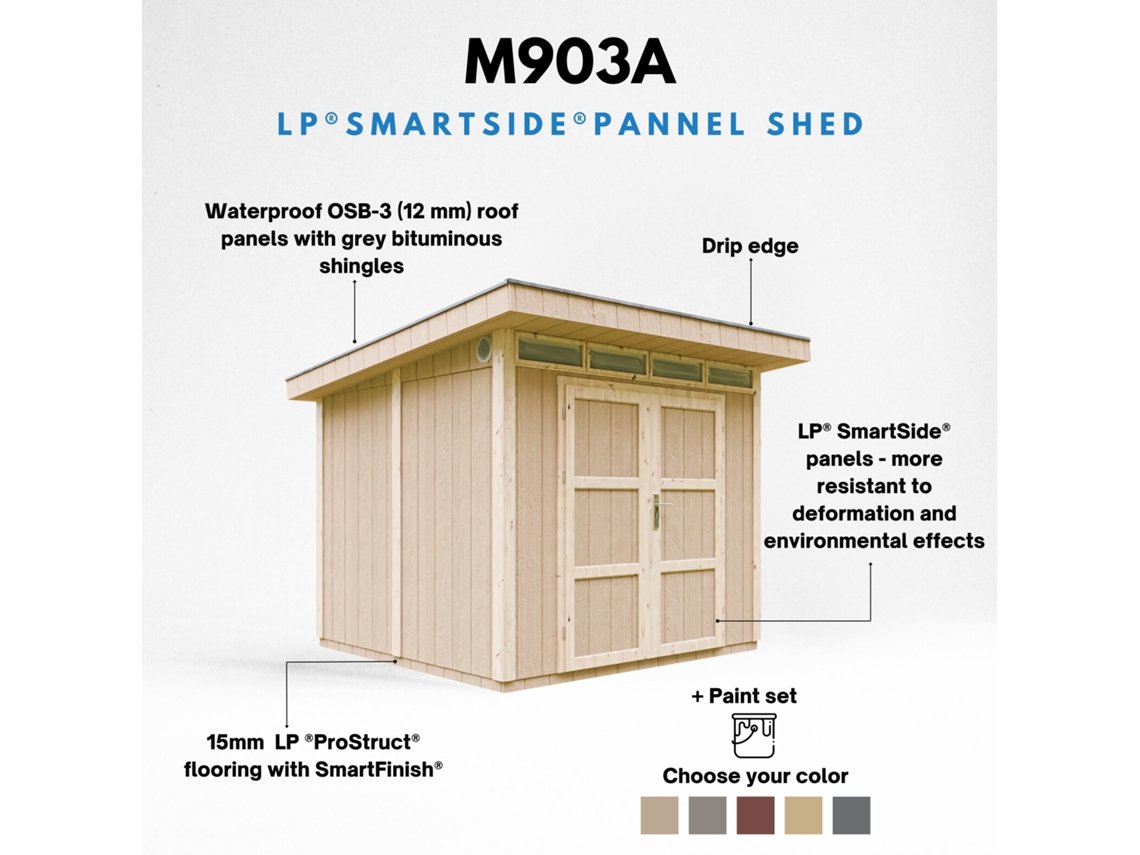 Abrigo de Madeira TIMBELA Painéis Lp Smartside 5,9 m² com Piso e Ladrilhos Betuminosos L279xh294xh237 cm M903A Cavern Steel