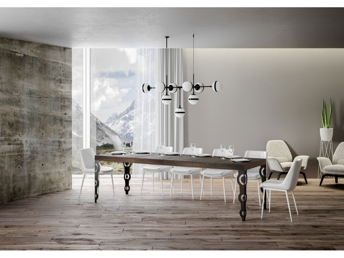 Mesa de Jantar Extensível 90X180/284 Cm Karamay Premium Nogueira Quadro Antracite ITAMOBY