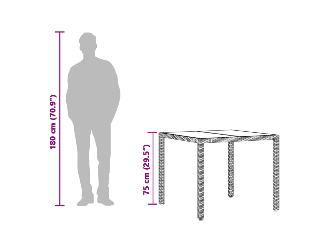Mesa de Jardim com Tampo de Vidro 90X90X75 Cm Vime Pe Cinzento PANGSHIYUAN