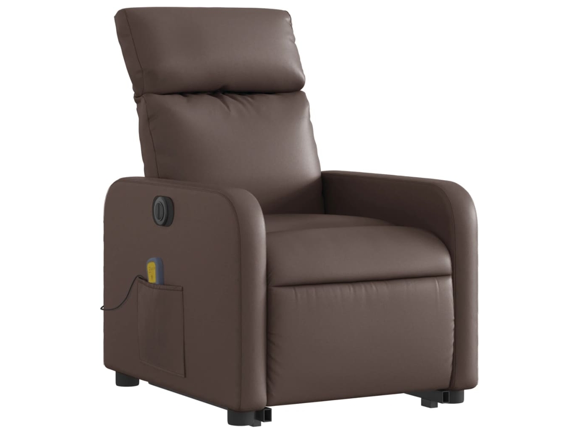 Poltrona reclinável elevatória elétrica couro artif. castanho