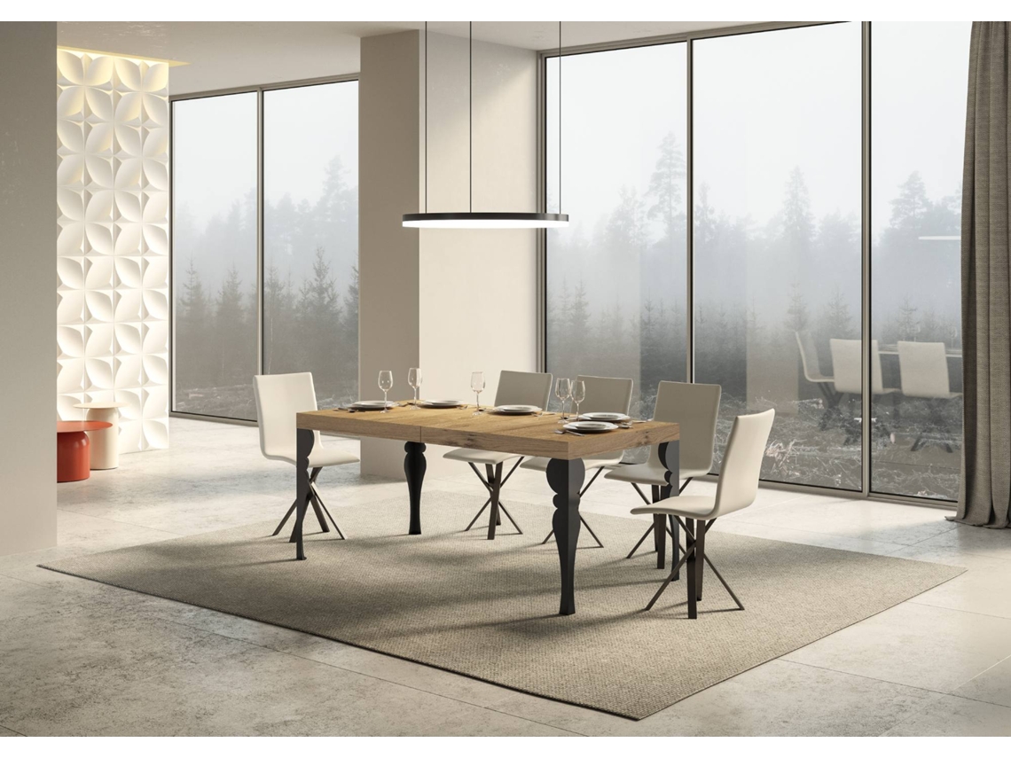Mesa de Jantar Extensível 90X160/264 Cm Paxon Premium Carvalho Natural Quadro Antracite ITAMOBY