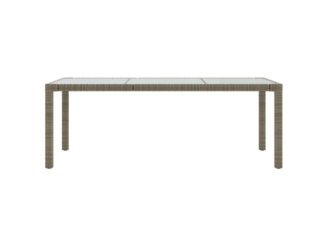 Mesa De Jardim 190x90x75 Cm Vidro Temperado E Vime Pe Cinzento