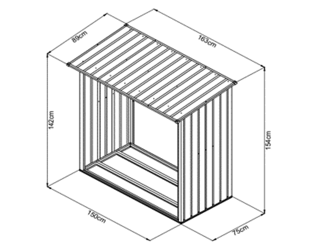 Abrigo de Metal AGRI-ESTUFAS Metálico Lenha 1,6Mx1,54Mx0,75M