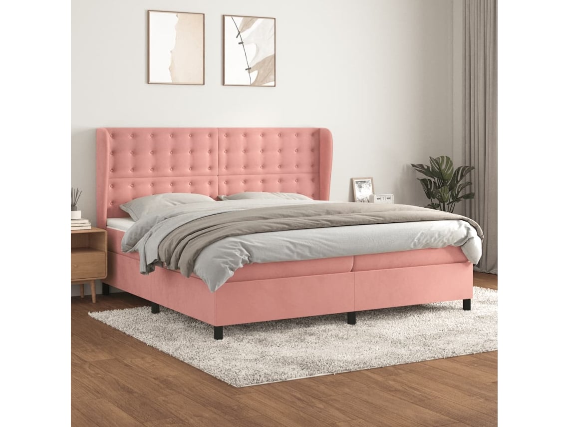 Cama Box Spring VIDAXL (Rosa - Veludo - 203 x 203 x 128 cm)