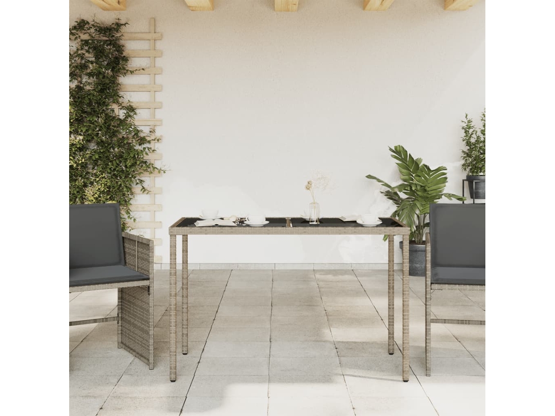 Mesa De Jardim Vime Pe Cinza Com Tampo De Vidro 115x54x74 Cm