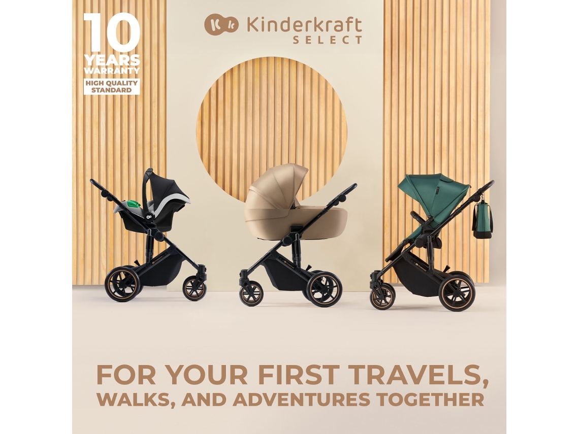 Carrinho de Bebé Multifuncional KINDERKRAFT Prime 2 Mink Pro Cinzento (3 em 1)